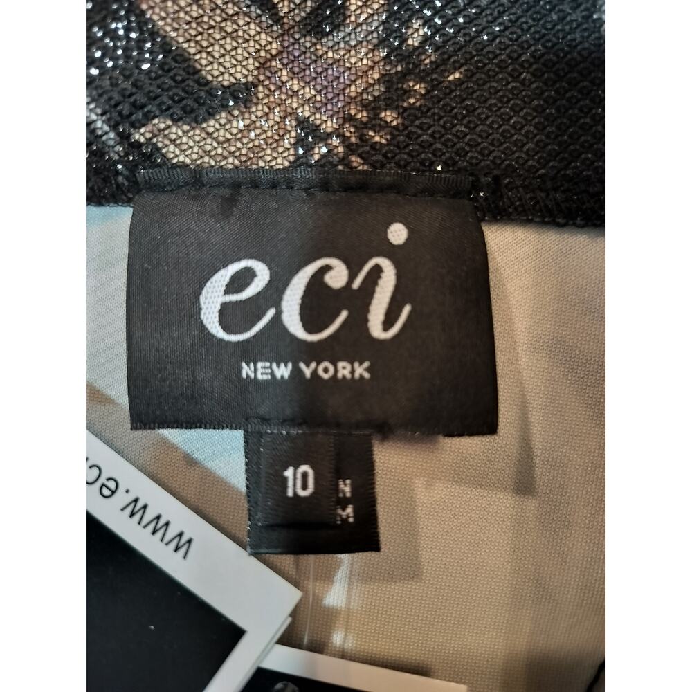 Eci New York Stretch Mesh Floral Skirt Black Beige Midi Pencil Womens 10 - Picture 9 of 10
